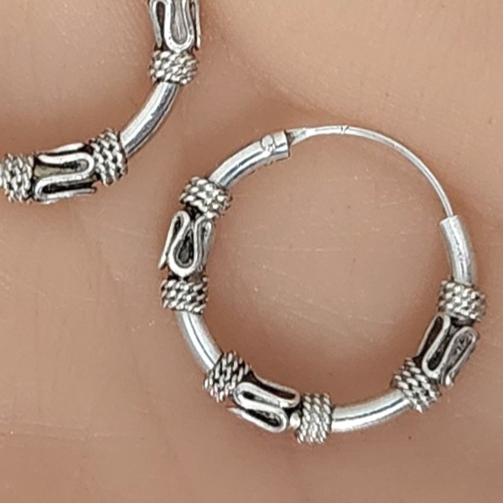 7/8" Bali Tribal Boho Sterling Silver 925 Hoops Pierced Earrings 2.9g